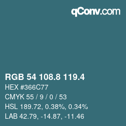 カラーコード: RGB 54 108.8 119.4 | qconv.com