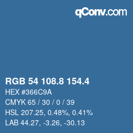 カラーコード: RGB 54 108.8 154.4 | qconv.com