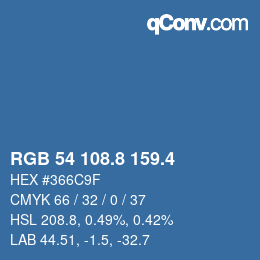 カラーコード: RGB 54 108.8 159.4 | qconv.com