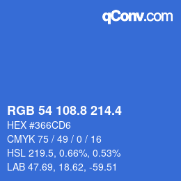 カラーコード: RGB 54 108.8 214.4 | qconv.com
