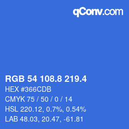 カラーコード: RGB 54 108.8 219.4 | qconv.com