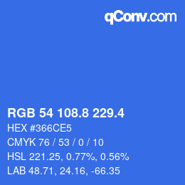 カラーコード: RGB 54 108.8 229.4 | qconv.com