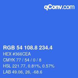 カラーコード: RGB 54 108.8 234.4 | qconv.com