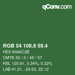 カラーコード: RGB 54 108.8 59.4 | qconv.com