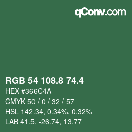 カラーコード: RGB 54 108.8 74.4 | qconv.com
