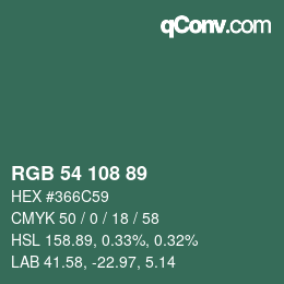 カラーコード: RGB 54 108 89 | qconv.com