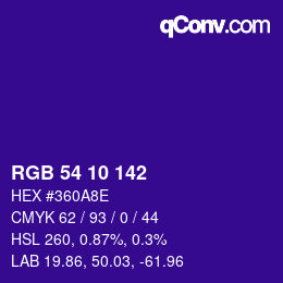 Color code: RGB 54 10 142 | qconv.com