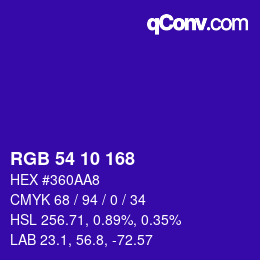 Color code: RGB 54 10 168 | qconv.com
