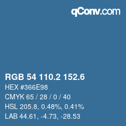 カラーコード: RGB 54 110.2 152.6 | qconv.com