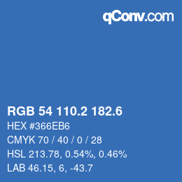 カラーコード: RGB 54 110.2 182.6 | qconv.com