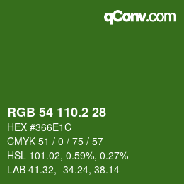 カラーコード: RGB 54 110.2 28 | qconv.com