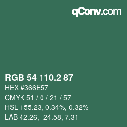 カラーコード: RGB 54 110.2 87 | qconv.com