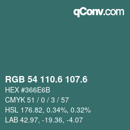 カラーコード: RGB 54 110.6 107.6 | qconv.com