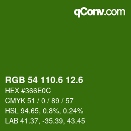 カラーコード: RGB 54 110.6 12.6 | qconv.com