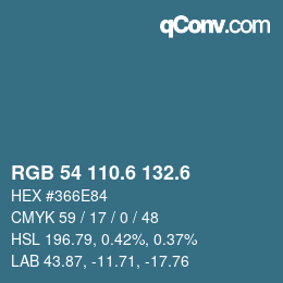 カラーコード: RGB 54 110.6 132.6 | qconv.com