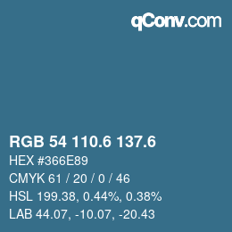 カラーコード: RGB 54 110.6 137.6 | qconv.com