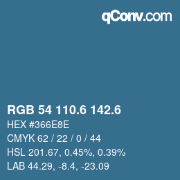 カラーコード: RGB 54 110.6 142.6 | qconv.com
