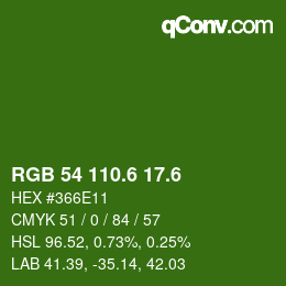 カラーコード: RGB 54 110.6 17.6 | qconv.com