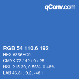 カラーコード: RGB 54 110.6 192 | qconv.com