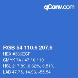 カラーコード: RGB 54 110.6 207.6 | qconv.com