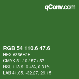 カラーコード: RGB 54 110.6 47.6 | qconv.com