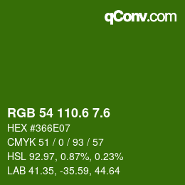 カラーコード: RGB 54 110.6 7.6 | qconv.com