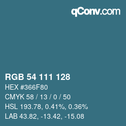 カラーコード: RGB 54 111 128 | qconv.com