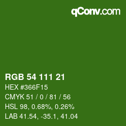 Color code: RGB 54 111 21 | qconv.com
