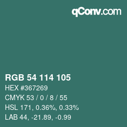カラーコード: RGB 54 114 105 | qconv.com
