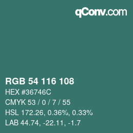 Color code: RGB 54 116 108 | qconv.com