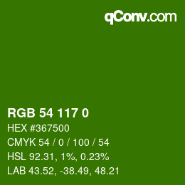 Color code: RGB 54 117 0 | qconv.com