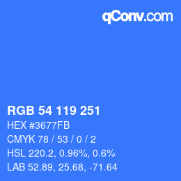Color code: RGB 54 119 251 | qconv.com