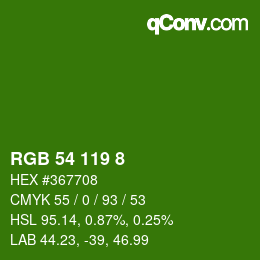 Color code: RGB 54 119 8 | qconv.com