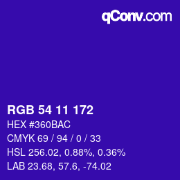 カラーコード: RGB 54 11 172 | qconv.com