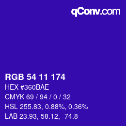 Color code: RGB 54 11 174 | qconv.com