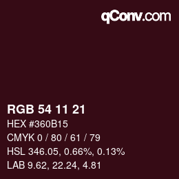 Color code: RGB 54 11 21 | qconv.com