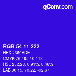 Color code: RGB 54 11 222 | qconv.com