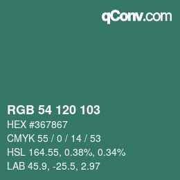 颜色代码: RGB 54 120 103 | qconv.com