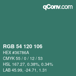 Color code: RGB 54 120 106 | qconv.com