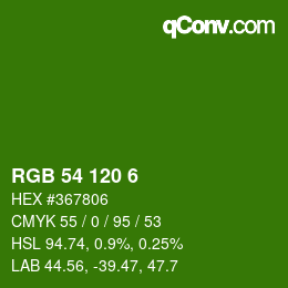 カラーコード: RGB 54 120 6 | qconv.com