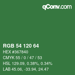 Color code: RGB 54 120 64 | qconv.com