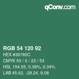 颜色代码: RGB 54 120 92 | qconv.com