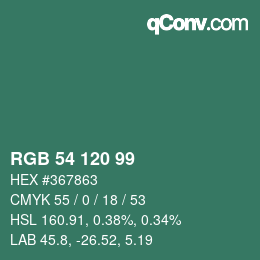 Color code: RGB 54 120 99 | qconv.com