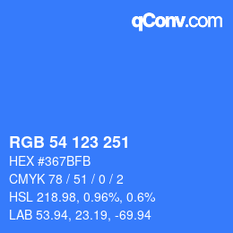 Color code: RGB 54 123 251 | qconv.com