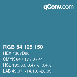 颜色代码: RGB 54 125 150 | qconv.com