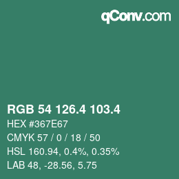 カラーコード: RGB 54 126.4 103.4 | qconv.com