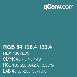 カラーコード: RGB 54 126.4 133.4 | qconv.com
