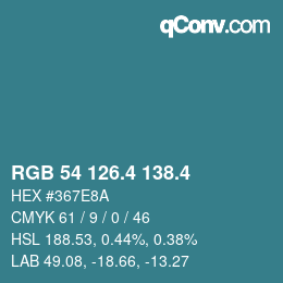 カラーコード: RGB 54 126.4 138.4 | qconv.com