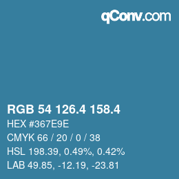 カラーコード: RGB 54 126.4 158.4 | qconv.com