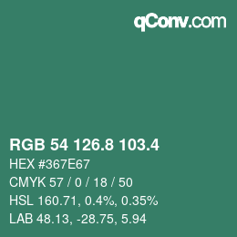 カラーコード: RGB 54 126.8 103.4 | qconv.com